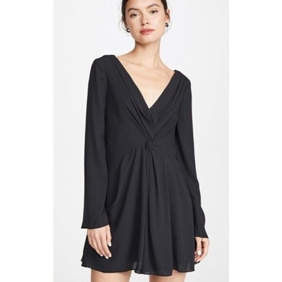 Cinq a Sept Black Cecil Knotted Crepe Flare Long Sleeve Mini Dress Size 2 - Picture 5 of 16